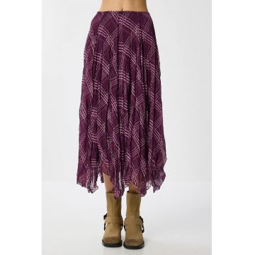 Fusta midi asimetrica - Happiness Istanbul - talie inalta - mov - textil -