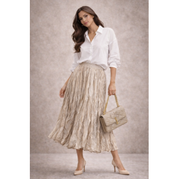 Fusta midi bej creponata