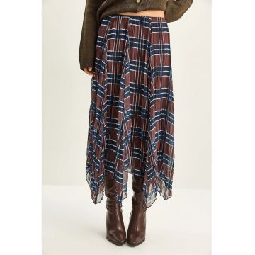 Fusta midi -  captusita - carouri - maro cafeniu - textil