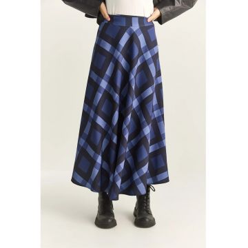 Fusta Midi -  Carouri - Albastru - Poliester -