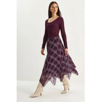 Fusta midi -  carouri - mov - textil