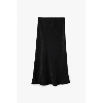 Fusta midi cu aspect de satin - Negru