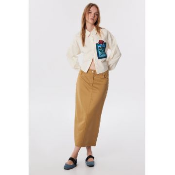 Fusta midi cu croiala dreapta - Galben mustar