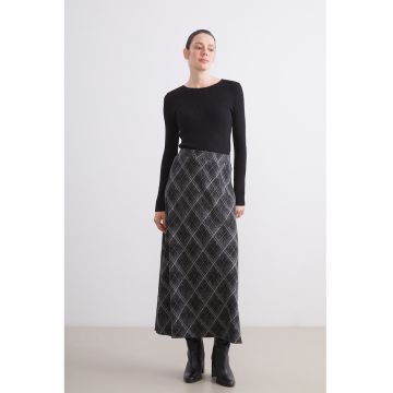 Fusta midi cu model argyle - Gri melange/Gri inchis