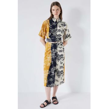 Fusta midi cu model colorblock - Alb/Negru/Ocru