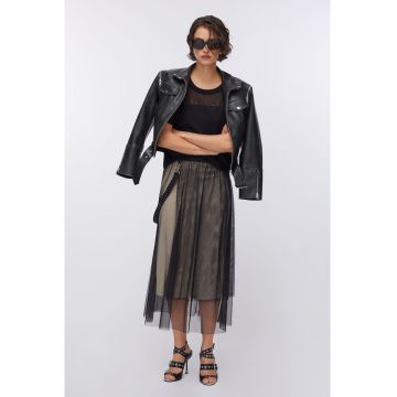 Fusta midi cu segmente din tul - Negru