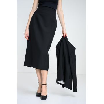 Fusta midi cu slit pe partea din spate si talie inalta - Negru