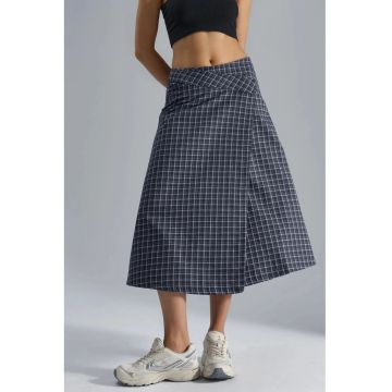 Fusta midi dama -  carouri - textil - bleumarin