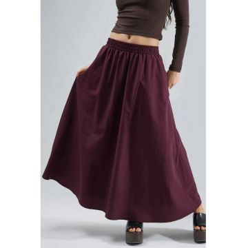 Fusta midi dama -  mov lavanda - talie elastica - cu buzunare - textil