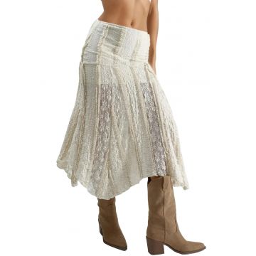 Fusta midi -  Dantela - Bej natural - Talie inalta