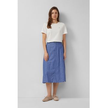 Fusta midi de bumbac si in - Albastru prafuit
