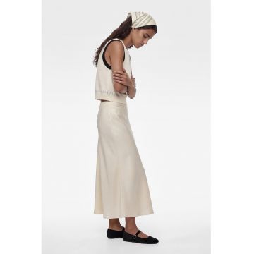 Fusta midi de satin - Galben pal