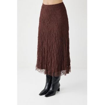 Fusta midi din dantela - Maro inchis