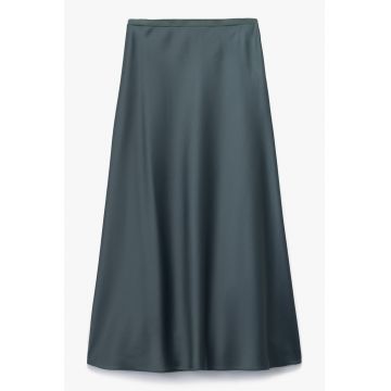 Fusta midi din satin cu croiala in A
