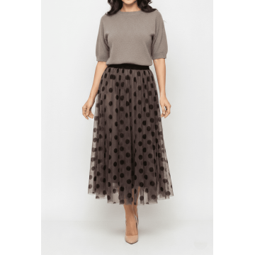 Fusta Midi Din Tul Imprimeu cu Buline Mari