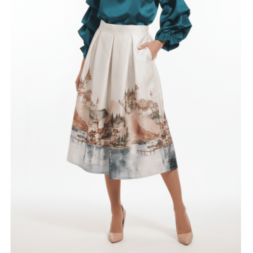 Fustă Midi Elegantă „Artist’s View” – Ediție de Colecție - Alb