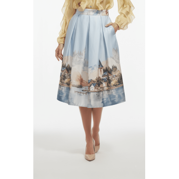 Fustă Midi Elegantă „Artist’s View” – Ediție de Colecție - Bleu