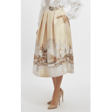 Fustă Midi Elegantă „Artist’s View” – Ediție de Colecție - Galben