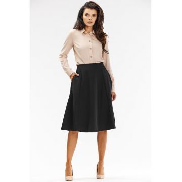 Fusta midi eleganta -  evazata - poliester/elastan - negru