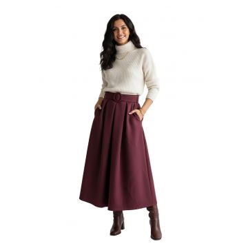 Fusta midi M1255 -  Poliester/Viscoza - Bordeaux