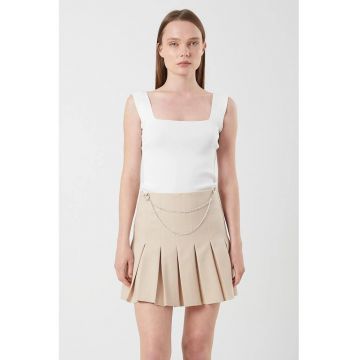 Fusta midi plisata  talie inalta - bej natural - Bej Natural