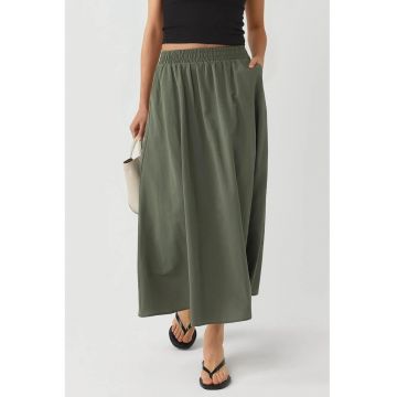 Fusta midi  talie elastica - buzunare - kaki