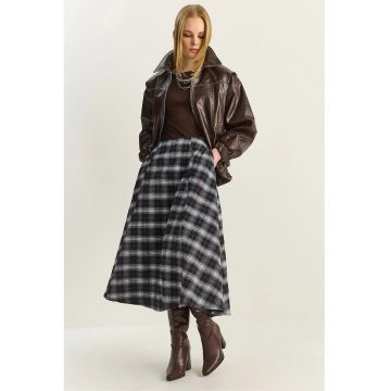 Fusta midi  talie inalta - multicolor - poliester