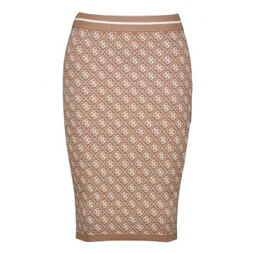 Fusta mini cambrata cu model logo - Alb/Maro deschis