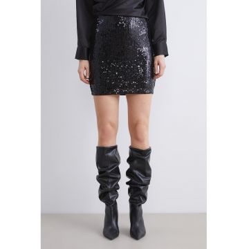 Fusta mini cambrata cu paiete - Negru