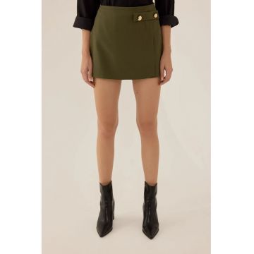 Fusta mini cu nasturi dama -  poliester/elastan - Verde