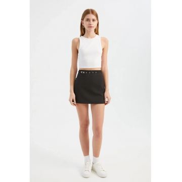 Fusta mini dama  talie inalta - textil - negru