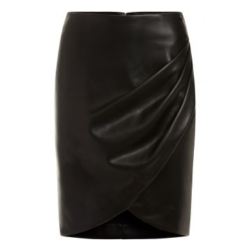 Fusta mini de piele ecologica cu croiala lalea - Negru