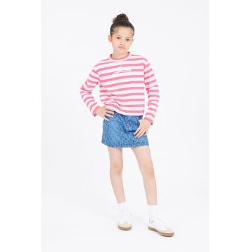 Fusta mini din denim cu model logo - Albastru inchis/Alb murdar