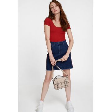 Fusta mini din denim - Rosu/Bleumarin