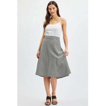 Fusta mini evazata cu model houndstooth - Alb/Negru