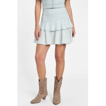 Fusta mini evazata din amestec de lyocell - Albastru glaciar