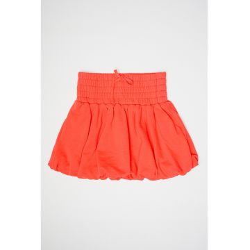 Fusta mini fara inchidere cu talie inalta si croiala bufanta - Rosu