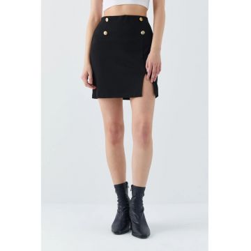 Fusta Mini -  Talie Inalta - Negru - Poliester si Elastan