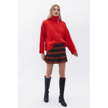 Fusta mini tricotata cu volane - Rosu/Portocaliu/Bleumarin