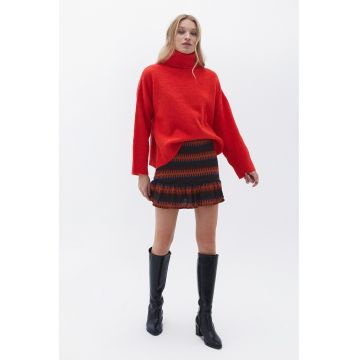 Fusta mini tricotata cu volane - Rosu/Portocaliu/Bleumarin