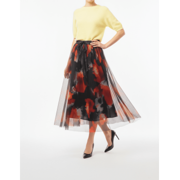 Fusta Neagra din Tul-Imprimeu Floral