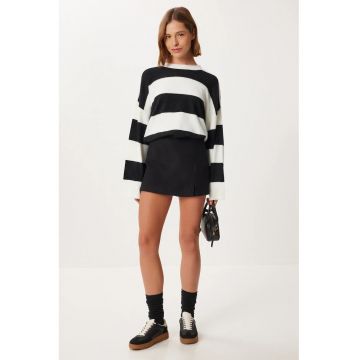 Fusta pantalon Happiness Istanbul - talie inalta - cu slit - neagra - textil