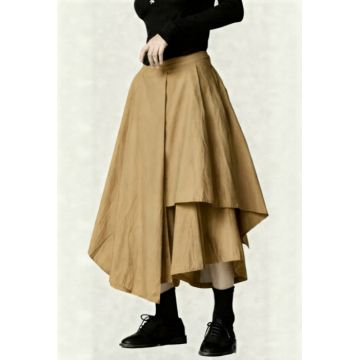 Fusta pantalon, suprapusa, asimetrica, eleganta, cu croi amplu,bej inchis