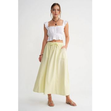 Fusta  poplin - talie inalta - galben lamaie - textil