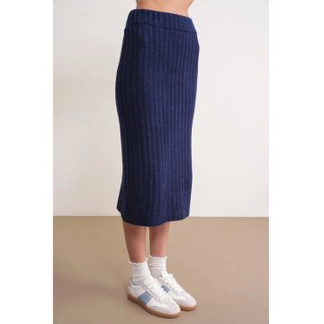 Fusta -  tricotata - cu nervuri - talie inalta - bleumarin -