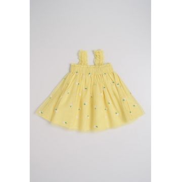 Rochie din tul cu broderie cu margarete - Galben