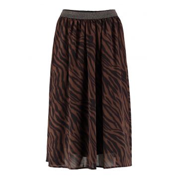 Fusta cu model si talie elastica - Maro inchis/Negru stins