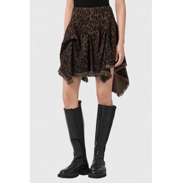 Fusta de denim cu animal print Crissy - Negru/Maro