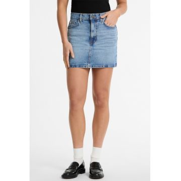 Fusta de denim cu talie inalta - Albastru deschis