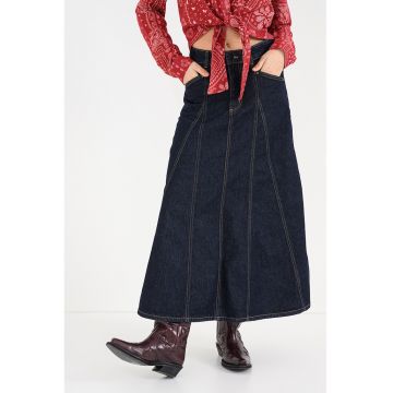 Fusta de denim evazata cu buzunare pe spate - Albastru inchis